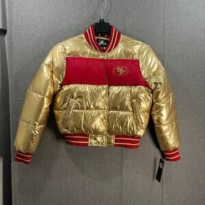 San Francisco 49ERS Women Puffer Jacket Gold/Red Light weight Size S